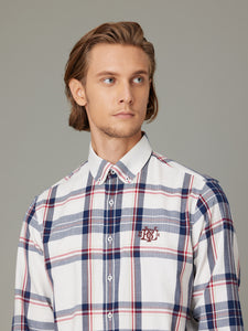 Koji Embroidered Navy Plaid