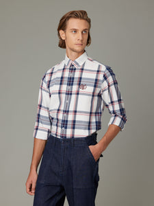 Koji Embroidered Navy Plaid